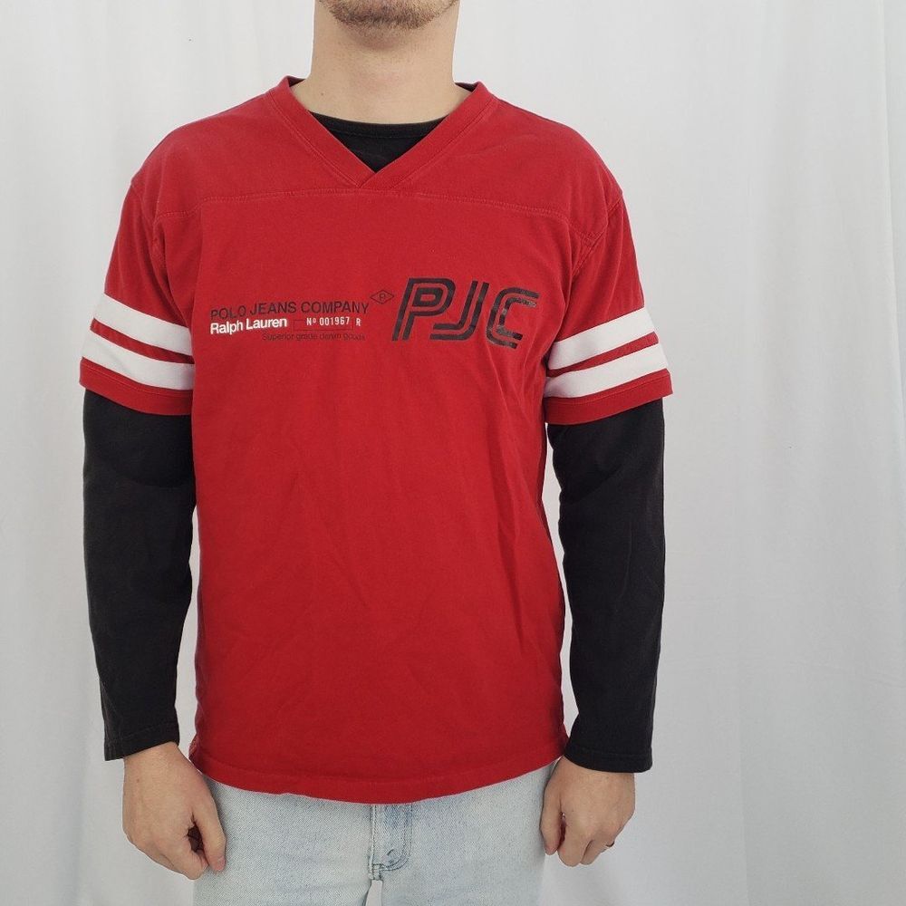 Y2K Polo Ralph Lauren Red and Black Layered Long Sleeve Tee